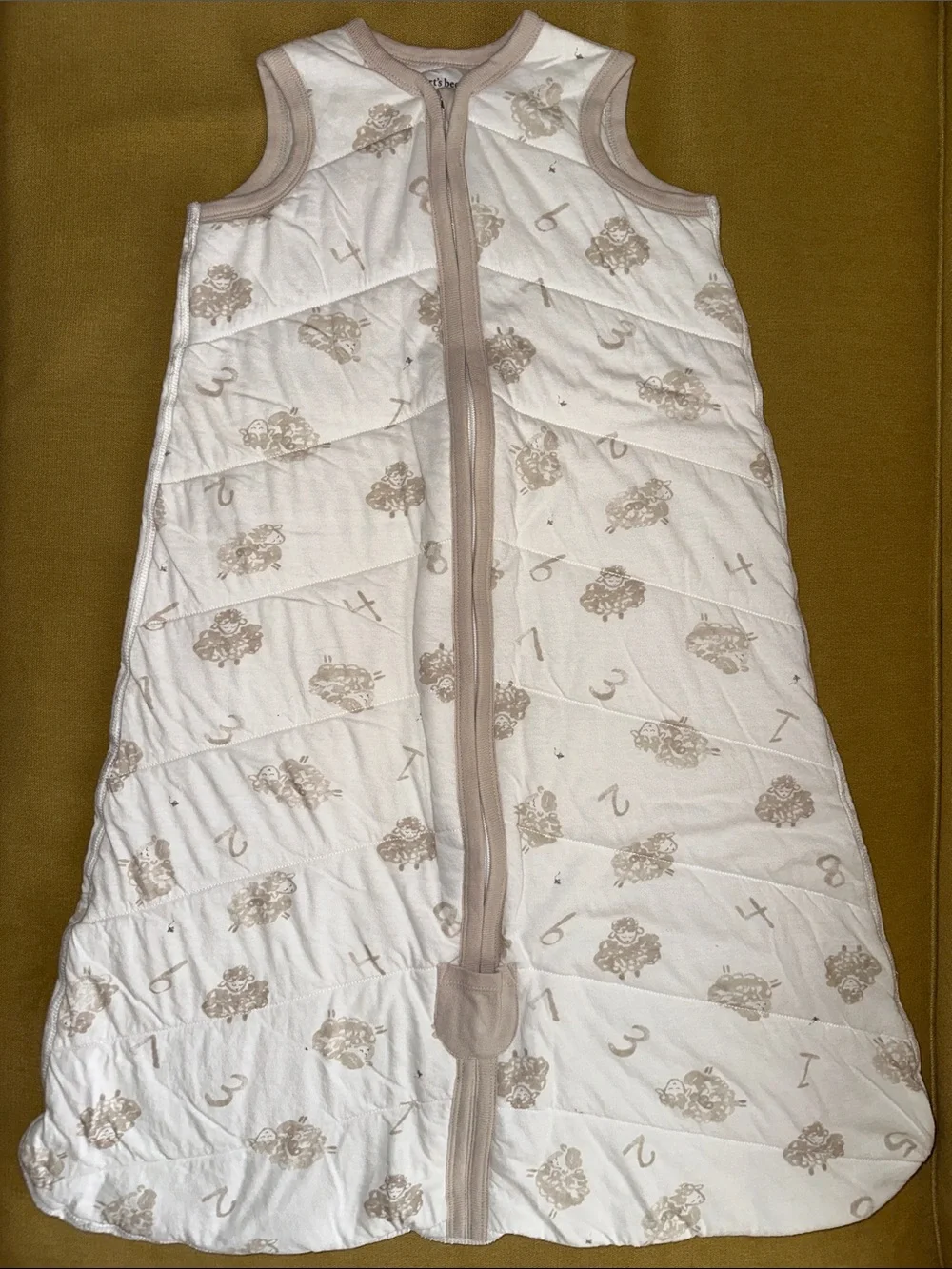 Quilted Baby Sleep Sack in Cream with Beige Trim